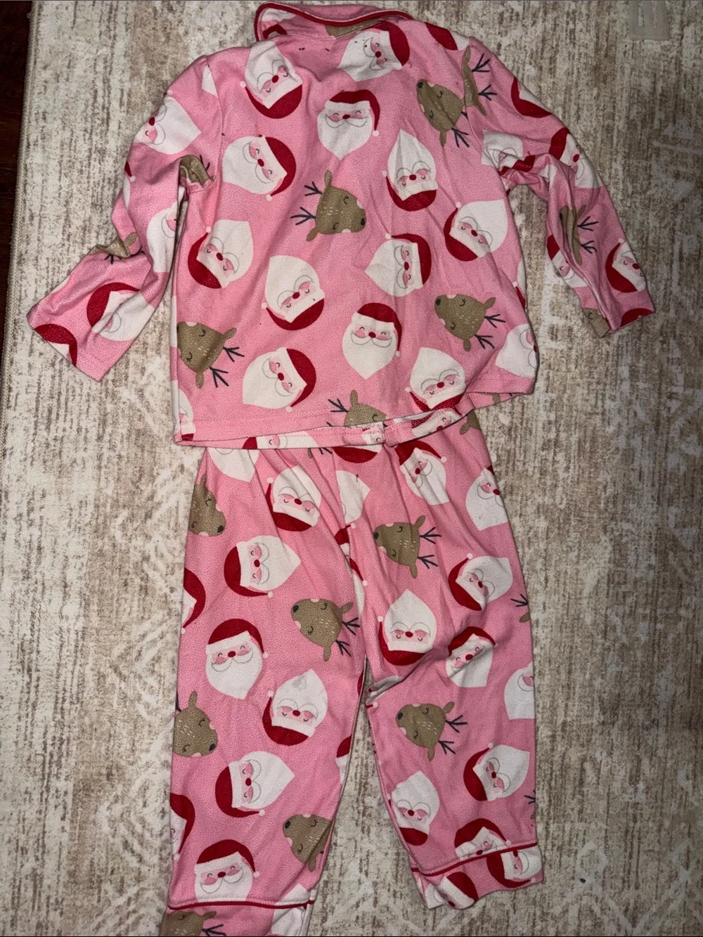 Girls' Pink Santa & Reindeer Two-Piece Pajama Set